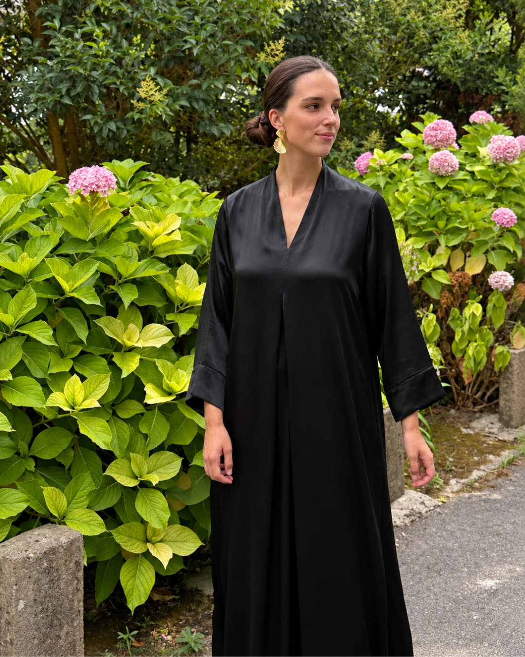 Vestido largo amplio negro (Talla grande)