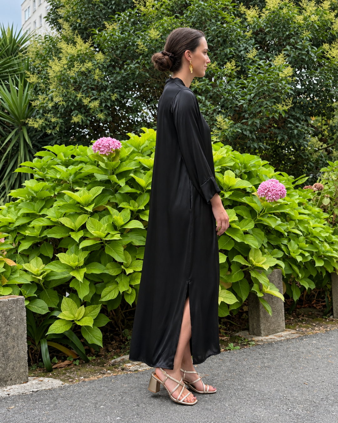 Vestido largo amplio negro (Talla grande)