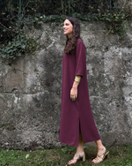 Vestido caftán midi burdeos