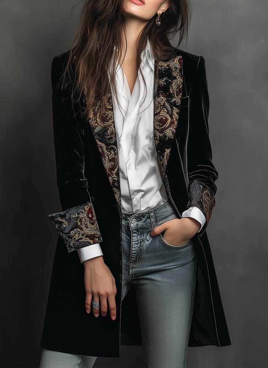 Leontina · Blazer barroco negro entallado