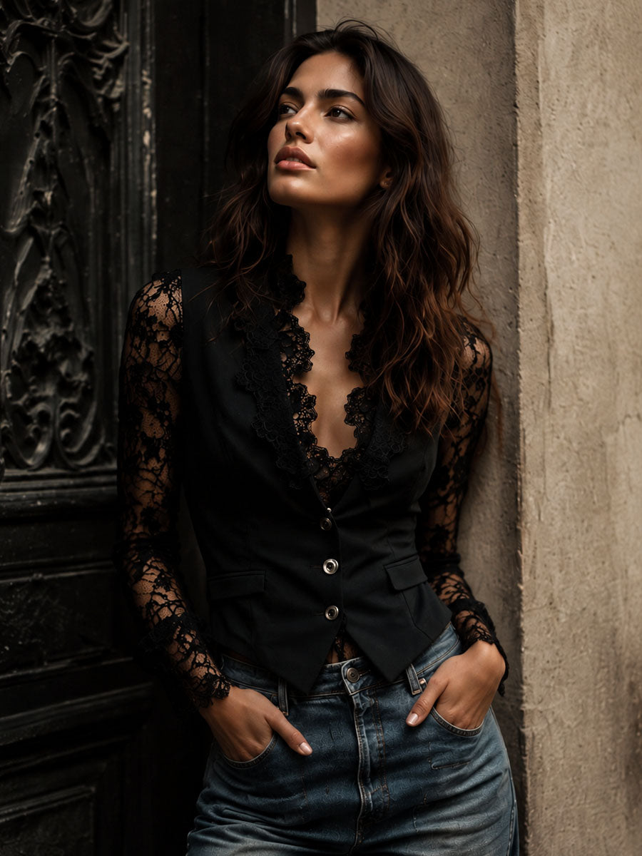 Top blazer con mangas semitransparentes
