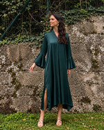 Vestido midi con escote en V verde (Talla grande)