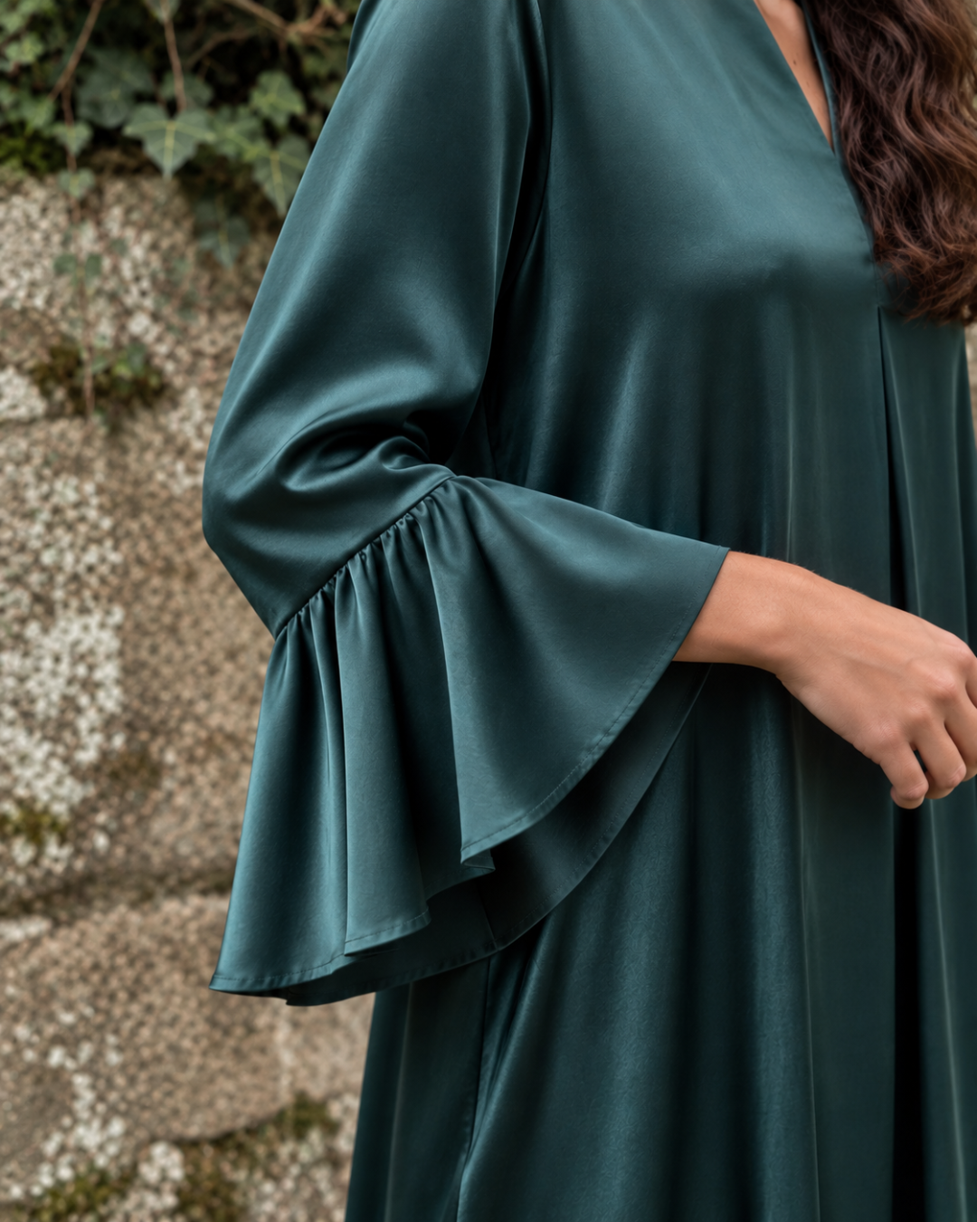 Vestido midi con escote en V verde (Talla grande)