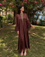 Vestido midi con escote en V marrón (Talla grande)