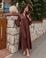 Vestido midi con escote en V marrón (Talla grande)