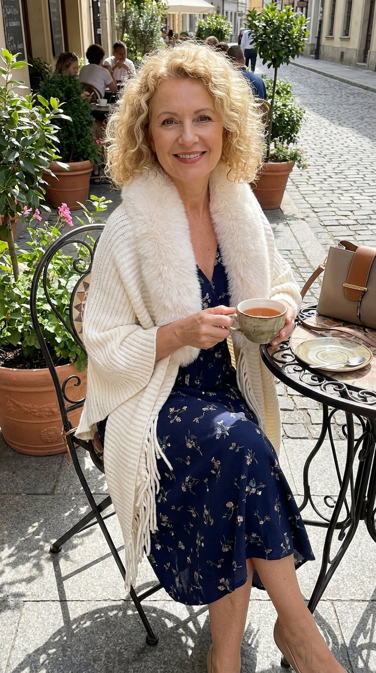 Nazaret · Capa de punto con cuello de pelo