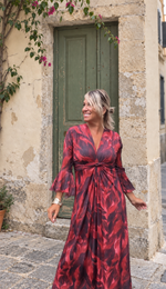 Beatriz · Vestido largo estampado teja