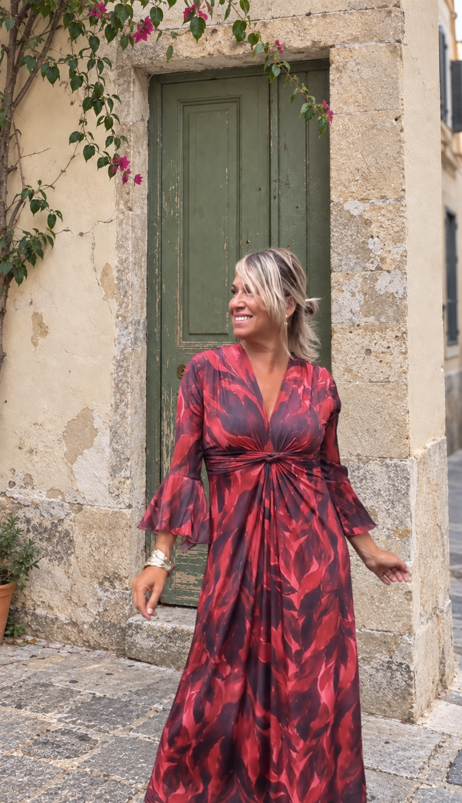 Beatriz · Vestido largo estampado teja