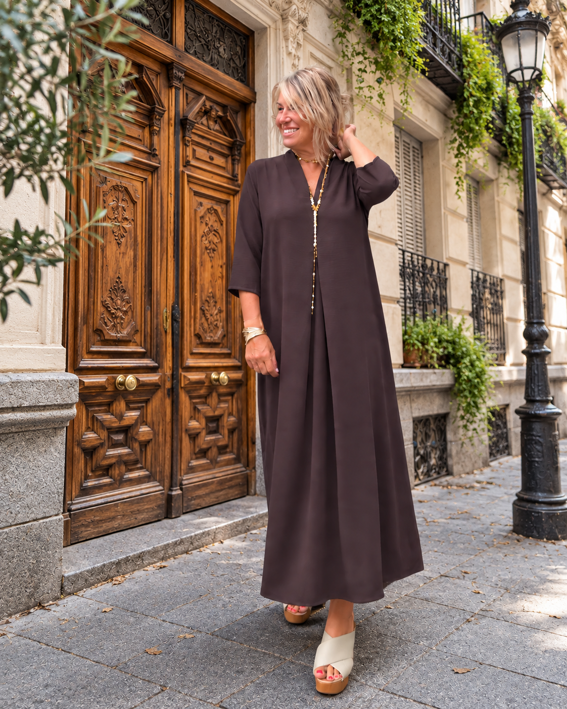 Vestido caftán midi chocolate