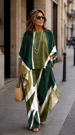 María · Conjunto de top drapeado y pantalón ancho