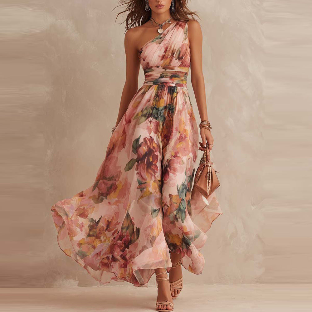 Florencia · Vestido floral asimétrico de un hombro
