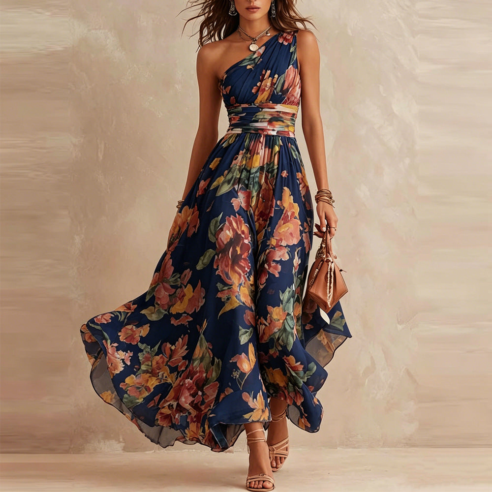 Vestido floral asimétrico de un hombro