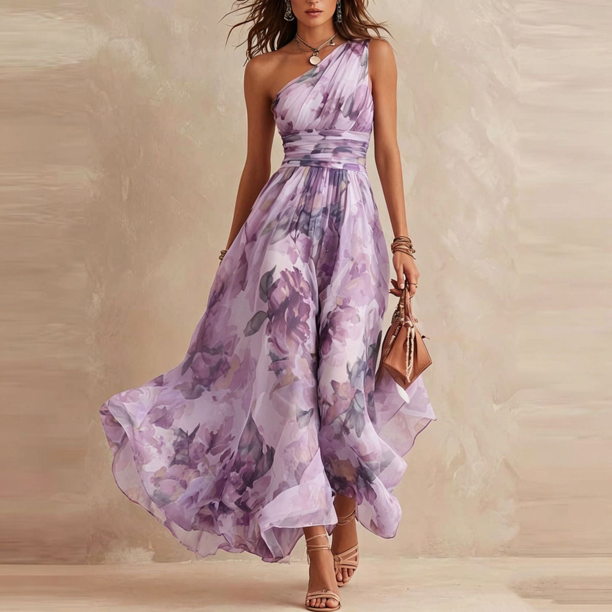 Vestido floral asimétrico de un hombro