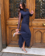Vestido largo de cuello alto marino