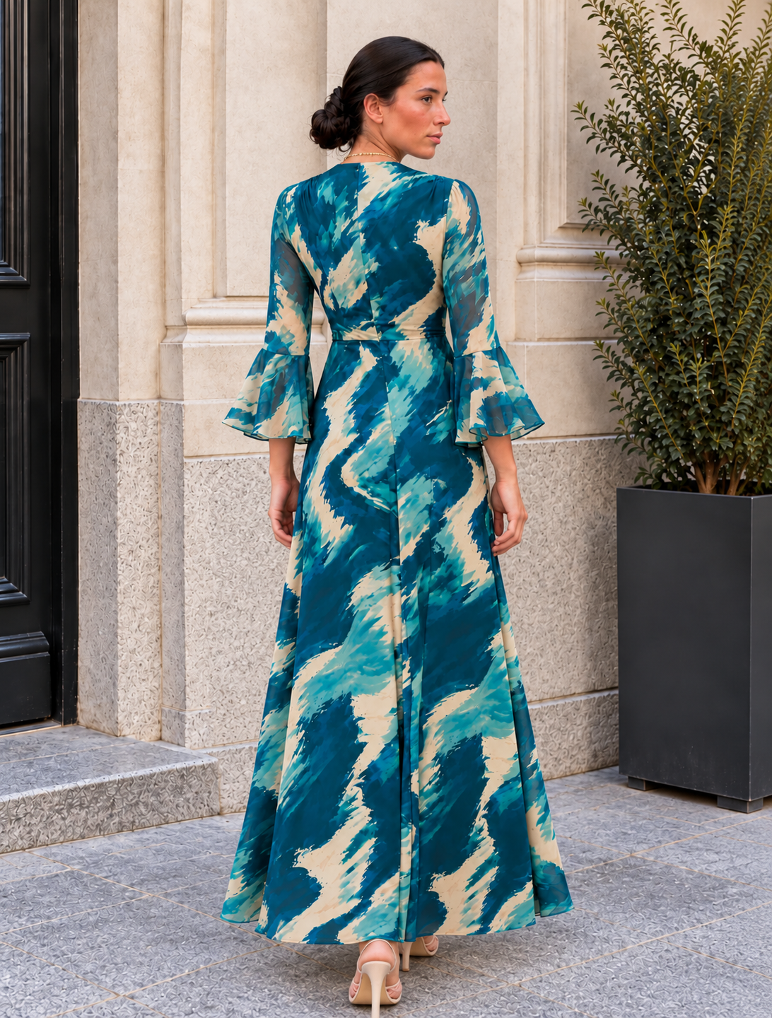 Vestido largo estampado azul