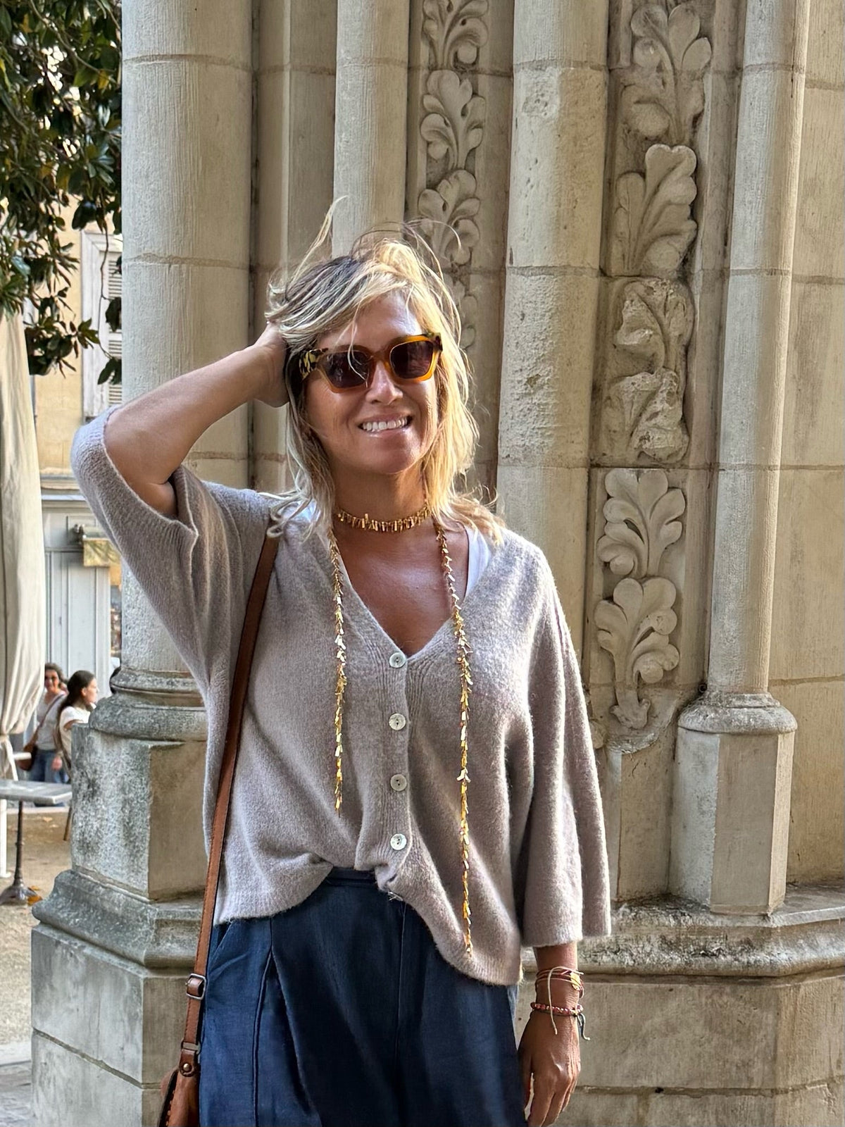 Chaqueta de punto topo