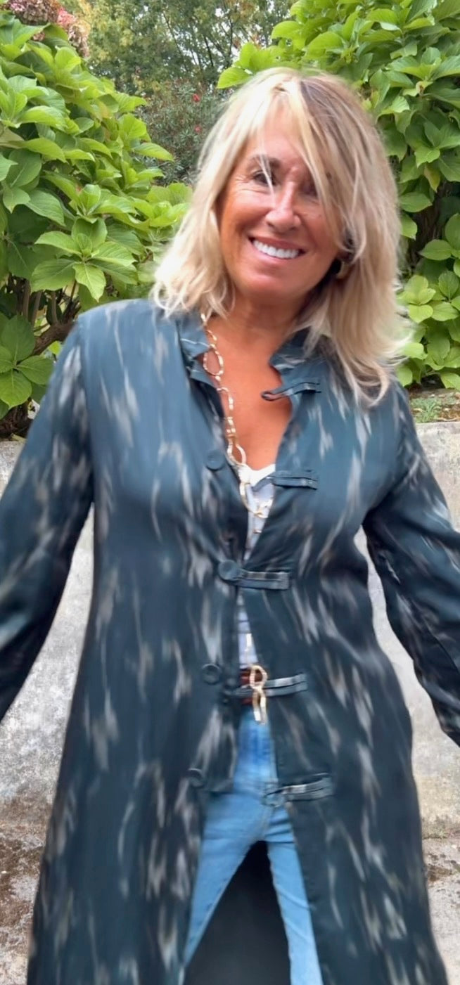 Kimono midi estampado gris