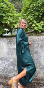 Vestido midi con escote en V verde (Talla grande)