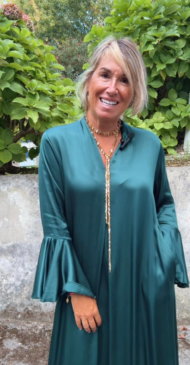 Vestido midi con escote en V verde (Talla grande)