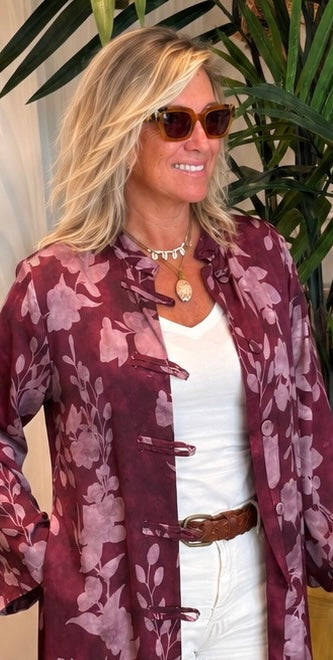 Kimono midi estampado burdeos