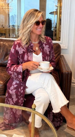 Kimono midi estampado burdeos