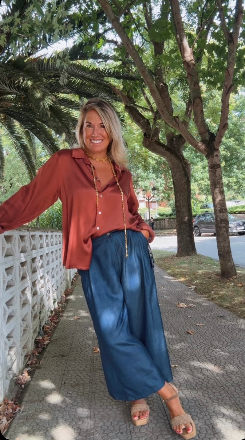 Camisa satinada terracota