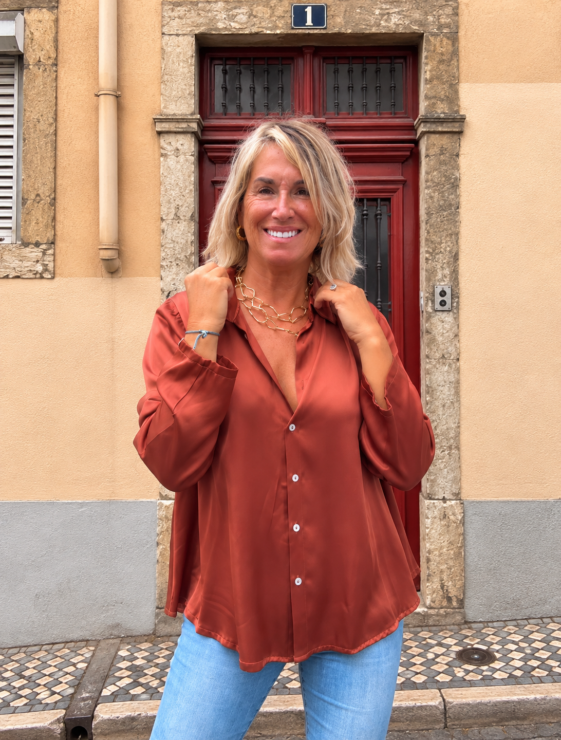 Camisa satinada terracota