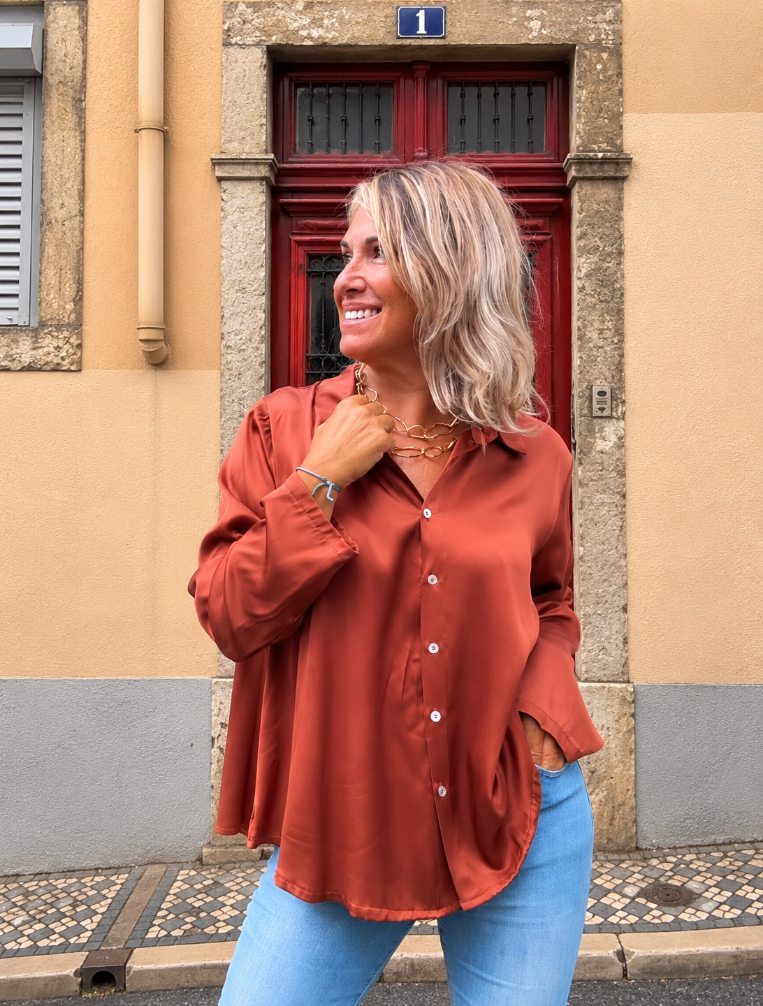 Camisa satinada terracota