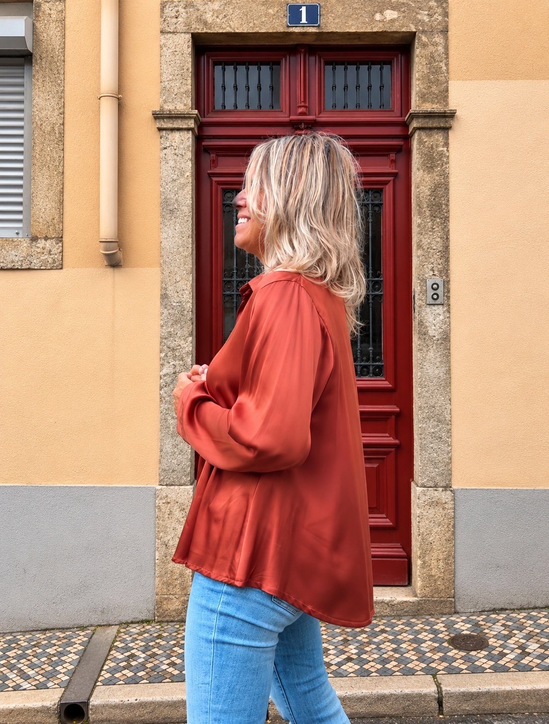 Camisa satinada terracota