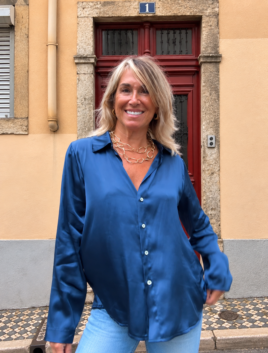 Camisa satinada marino