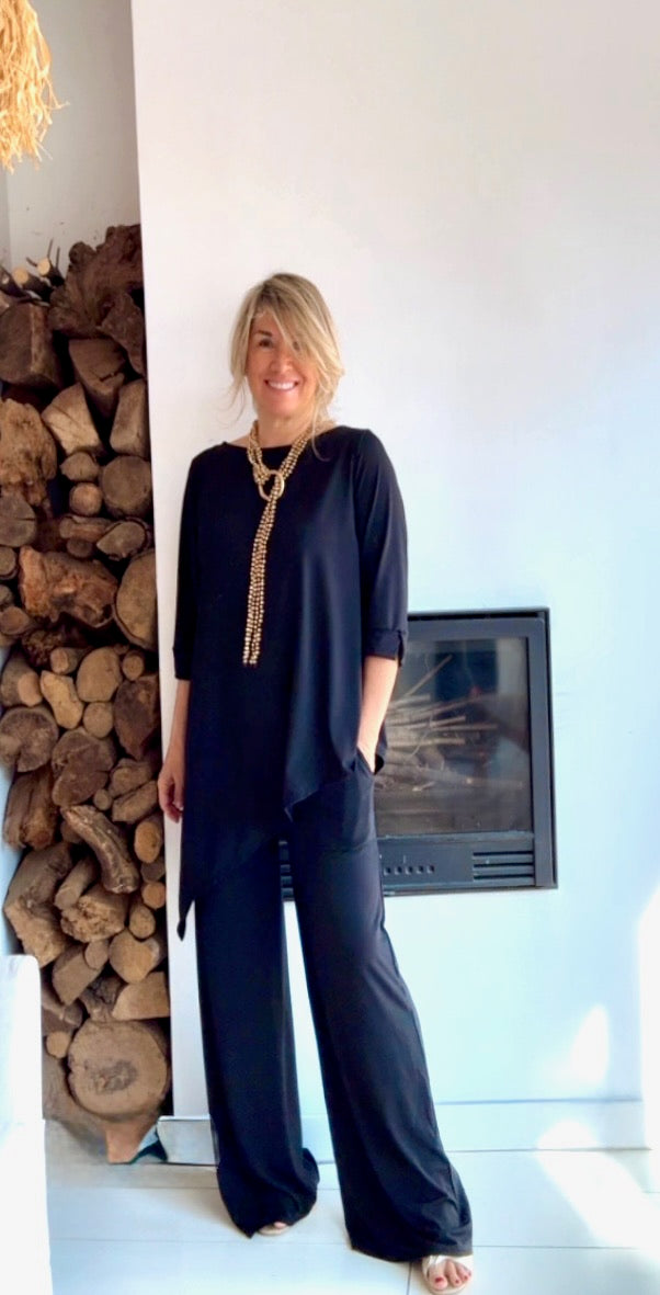Pantalón ancho de tiro alto negro