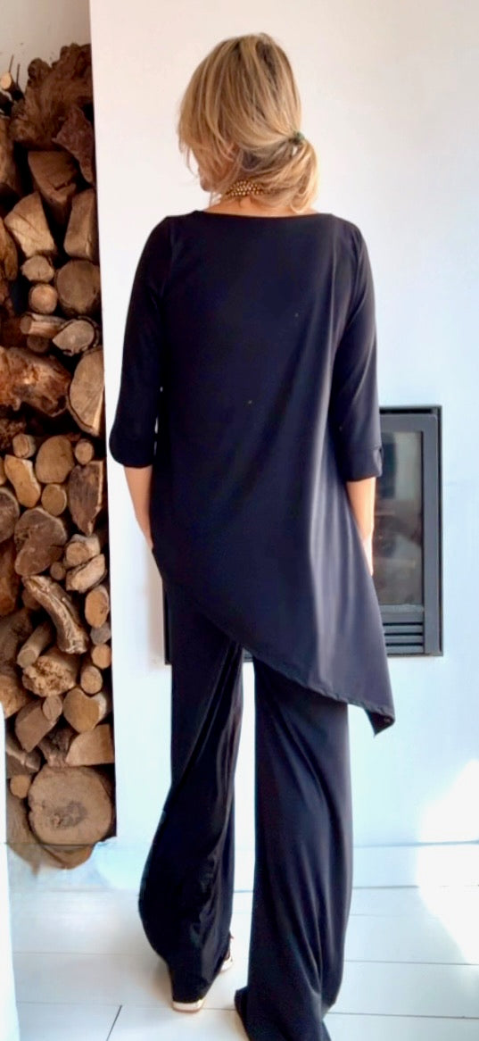 Pantalón ancho de tiro alto negro