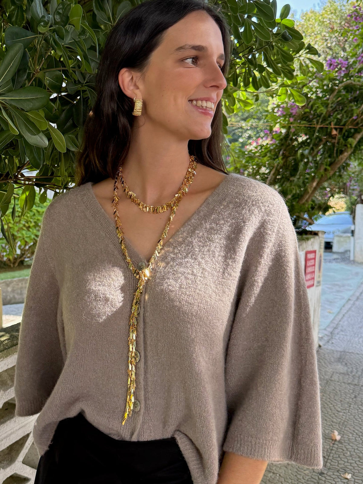 Chaqueta de punto topo