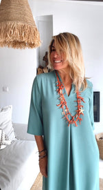 Vestido caftán midi verde agua