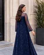 Vestido midi de tul estampado marino
