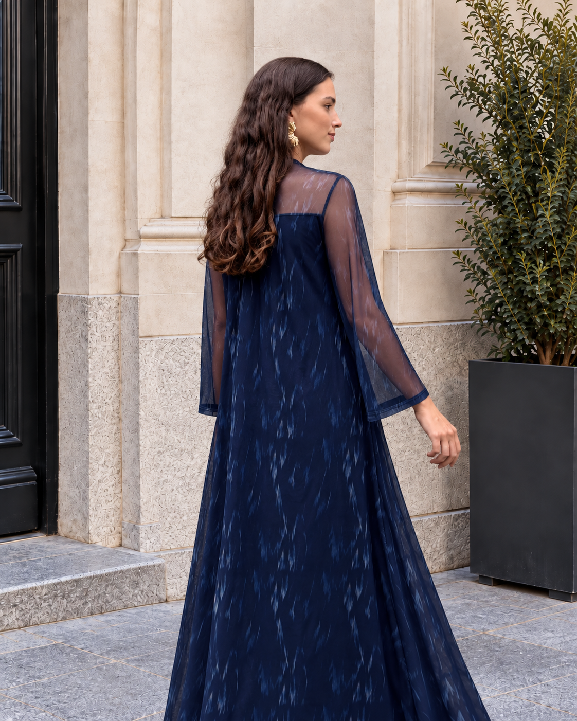 Vestido midi de tul estampado marino
