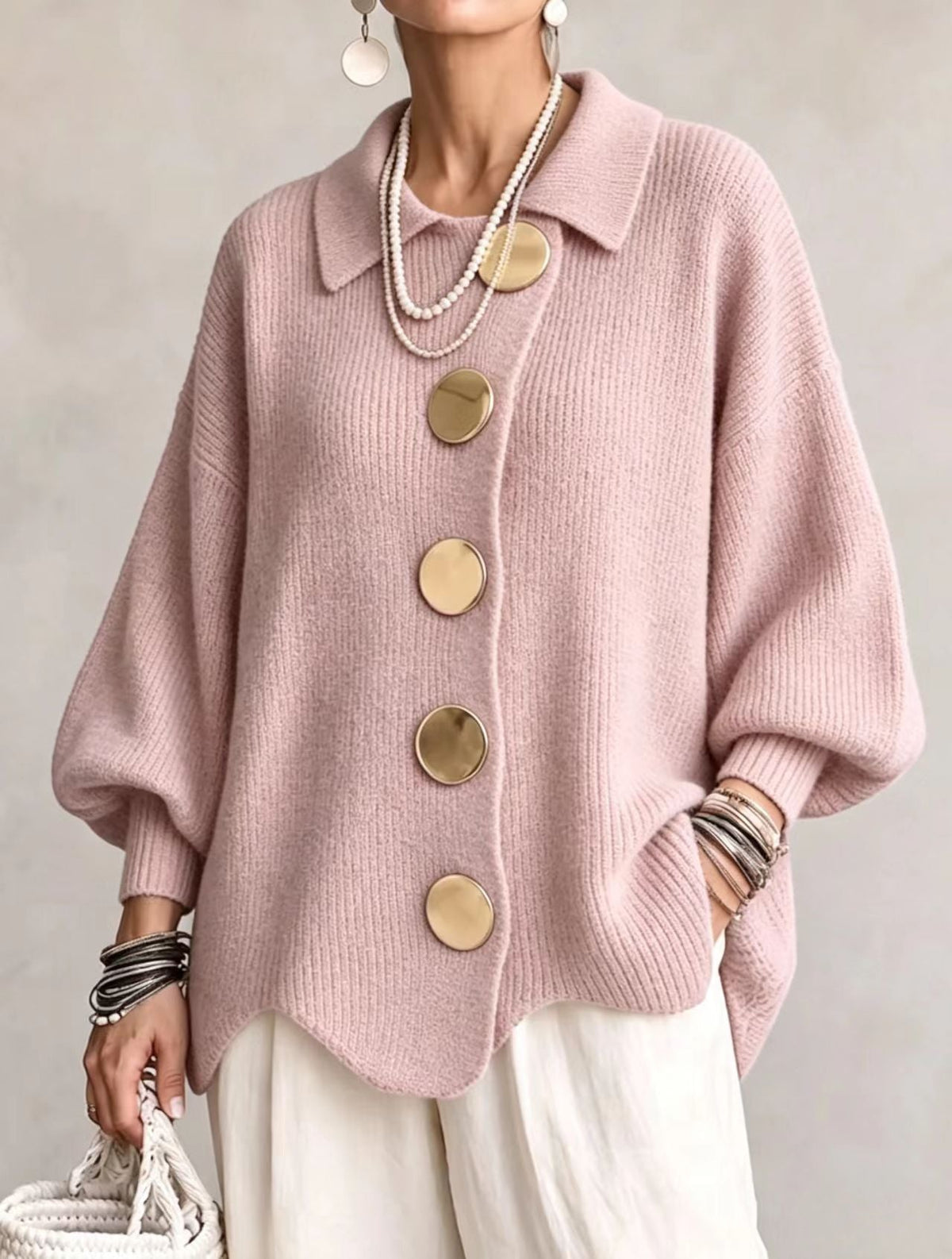 Cárdigan oversize con botones metálicos