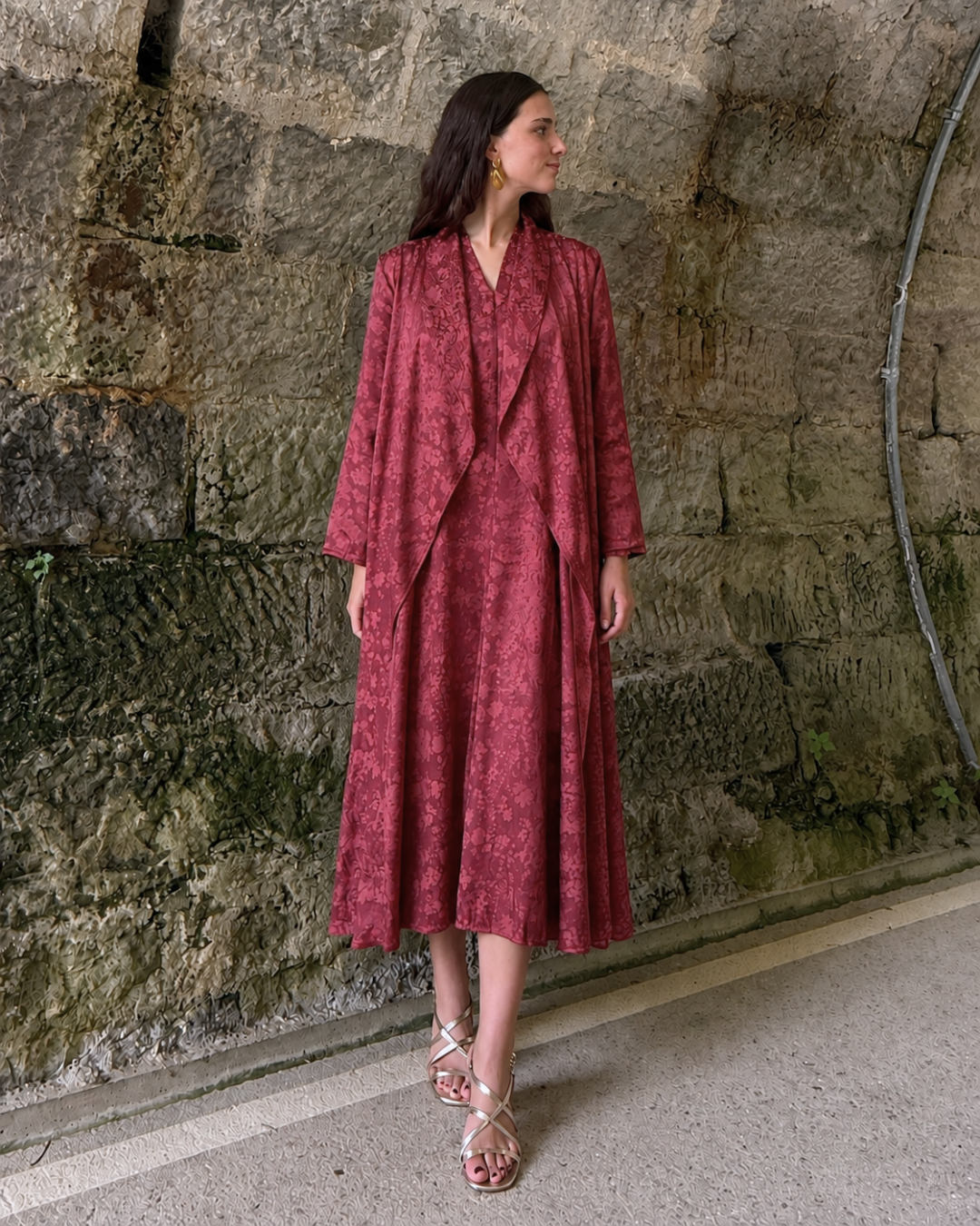Vestido midi fluido teja