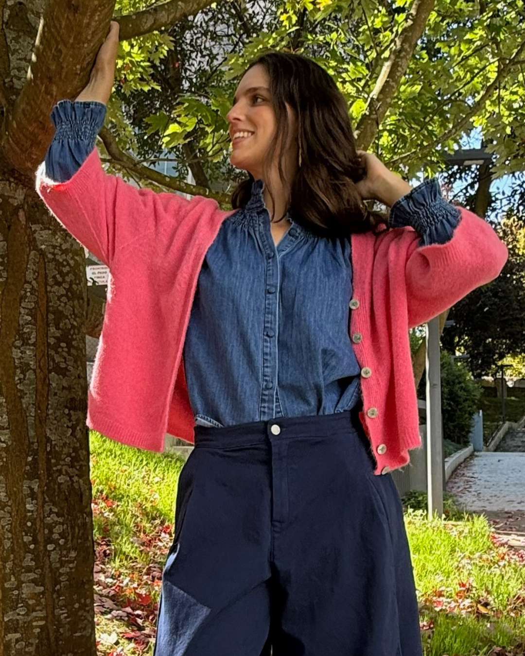 Chaqueta de punto rosa