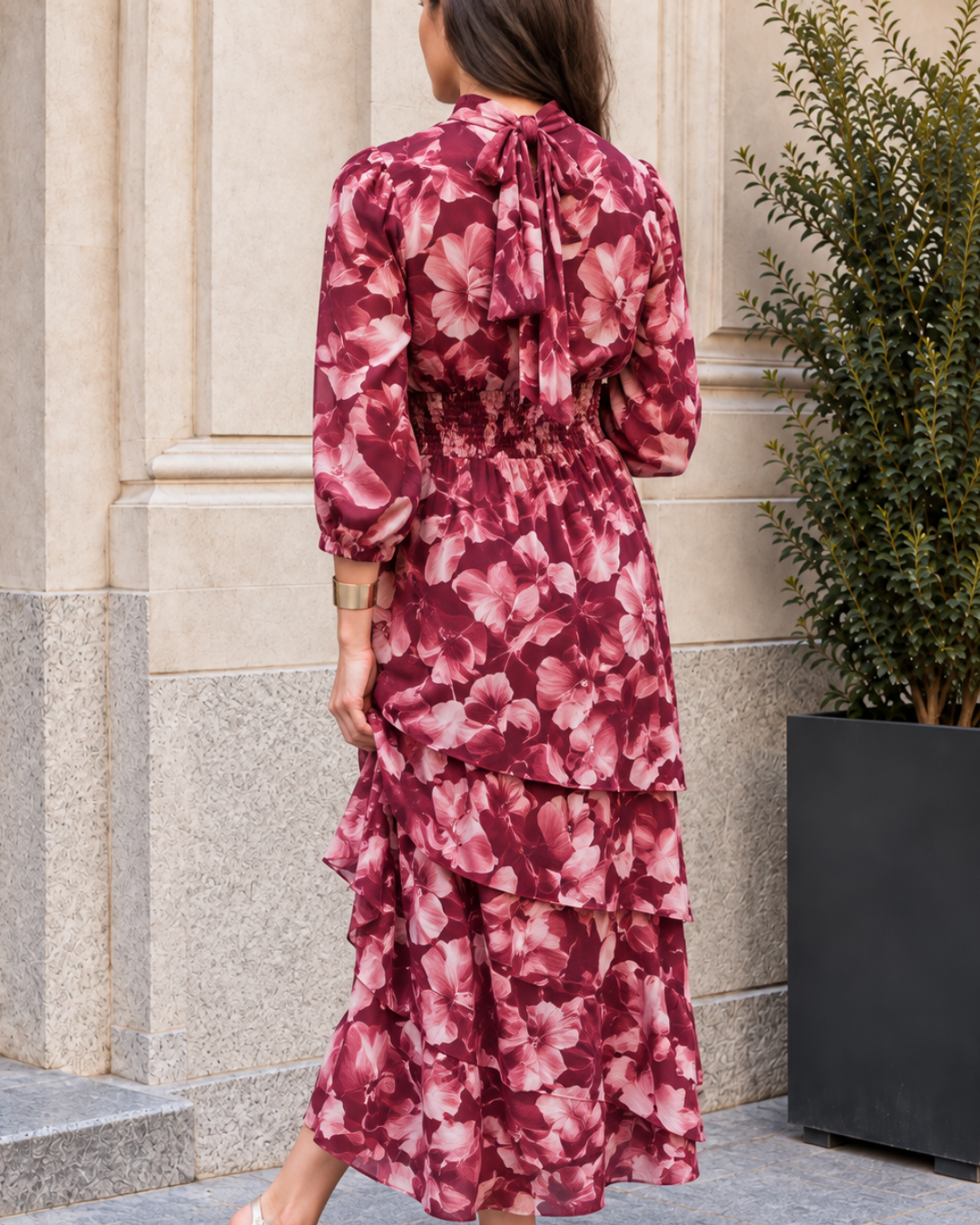Vestido midi floral rosa