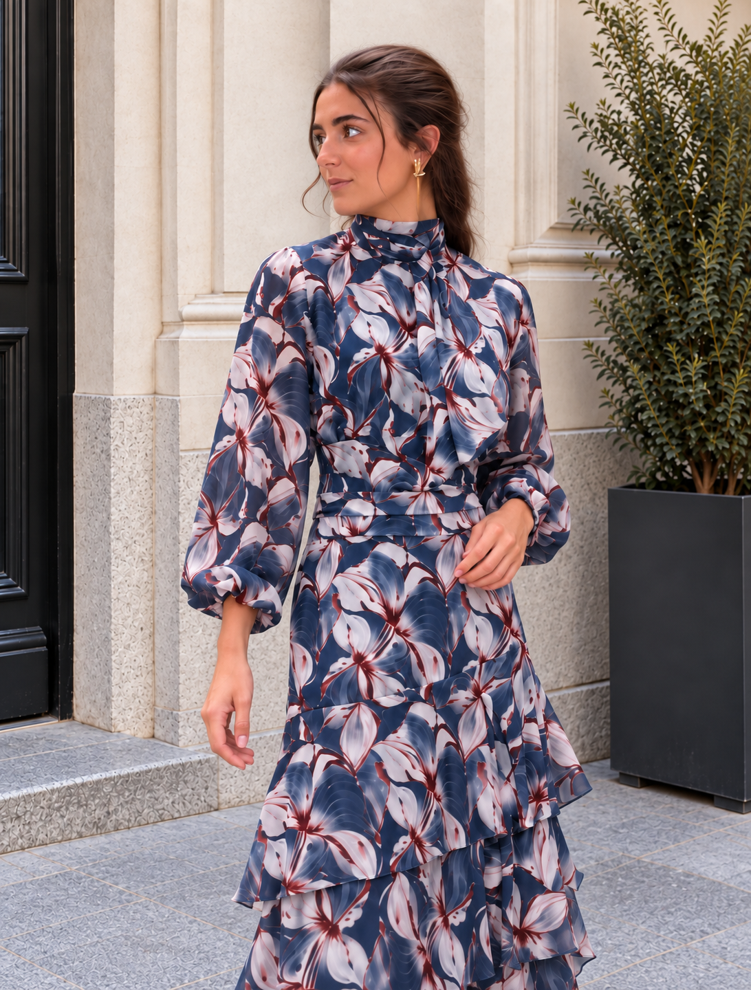 Vestido midi floral azul