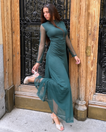 Vestido largo con manga de gasa verde