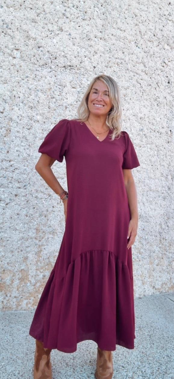 Vestido largo evasé granate