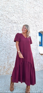Vestido largo evasé granate