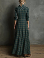 Vestido camisero largo de cuadros vichy verde