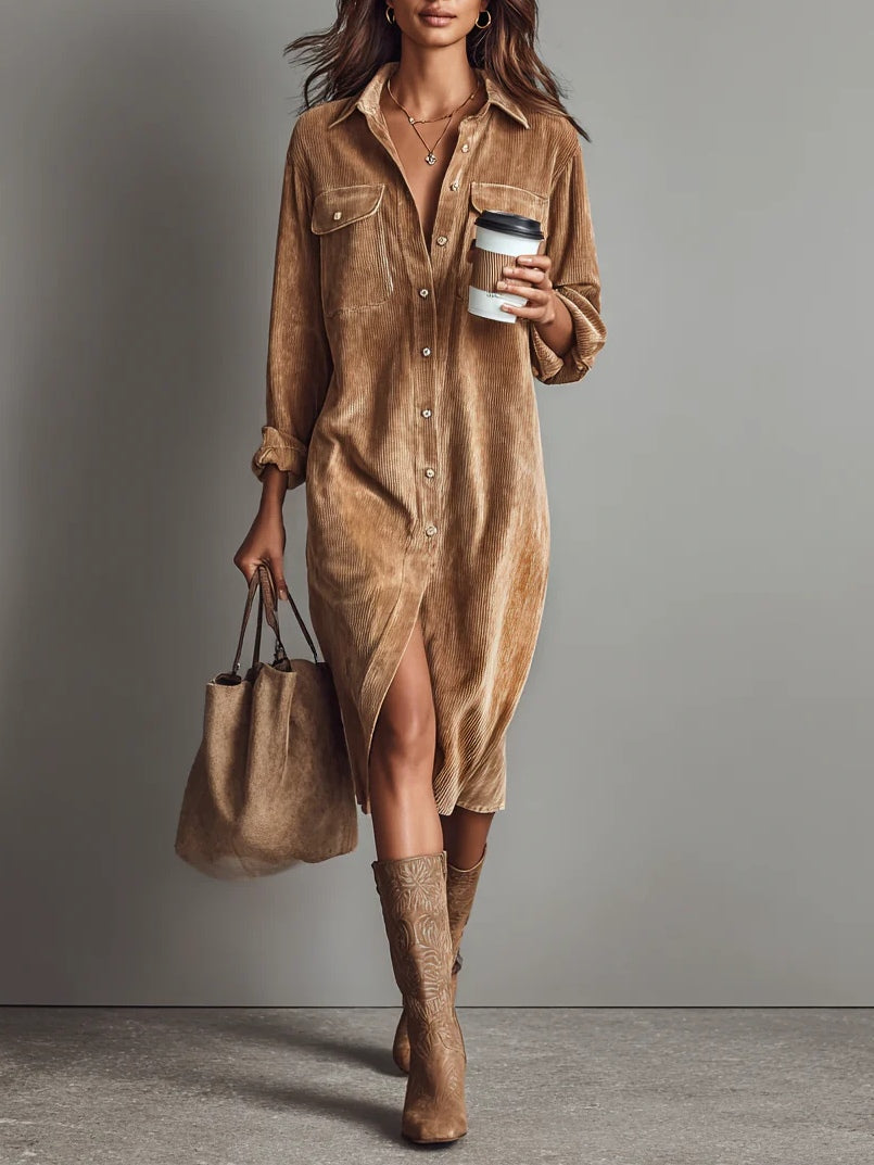 Penélope · Vestido midi de pana con bolsillos