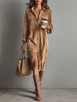 Penélope · Vestido midi de pana con bolsillos