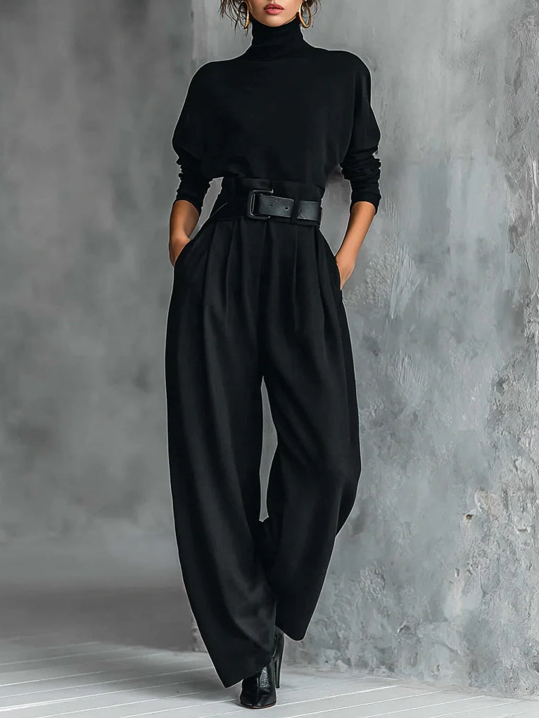 Teresa · Conjunto negro de cuello alto con cinturón