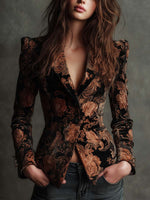 Brígida · Blazer floral negro y bronce