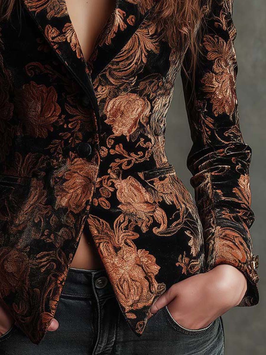 Blazer de sastre floral en negro y bronce